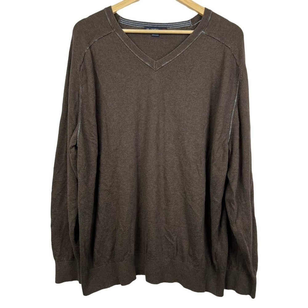 Cremieux Cashmere Blend Men's V Neck Sweater XXL Distressed Brown Blue Stitching